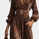 Chokolade Velvet Maxi Kjole Med V-Hals