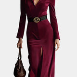 Huguette Midi Split Kjole i Syntetisk Suede Retro Western Stil