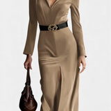Huguette Midi Split Kjole i Syntetisk Suede Retro Western Stil