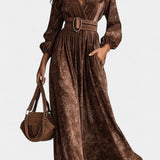 Chokolade Velvet Maxi Kjole Med V-Hals