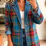 Grace | Kvinder Tartan Plaid Denim Spliced Blazer