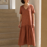 Linned-Lyocell Blad Jacquard Drop Waist Maxi Kjole MARIANNE