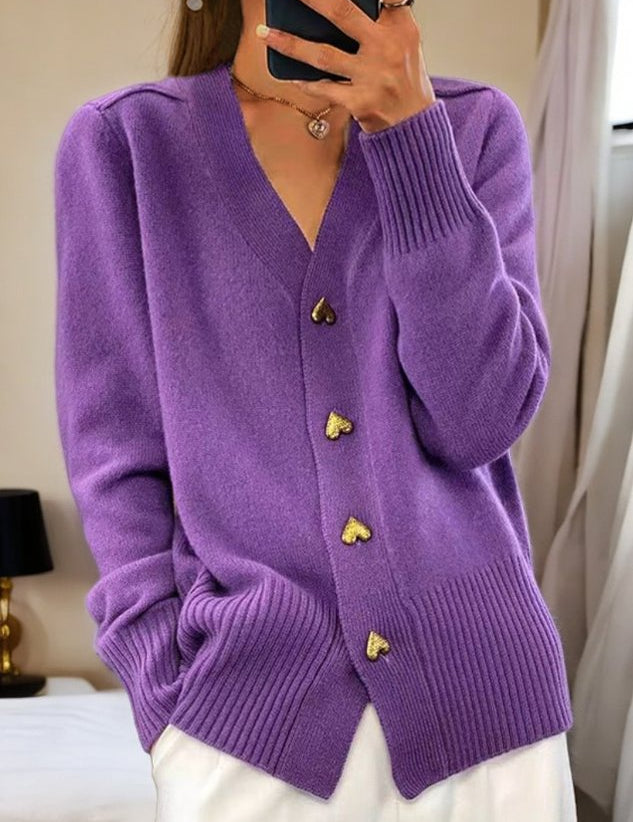 Alma™ – Sort cardigan med gyldne hjerteknapper